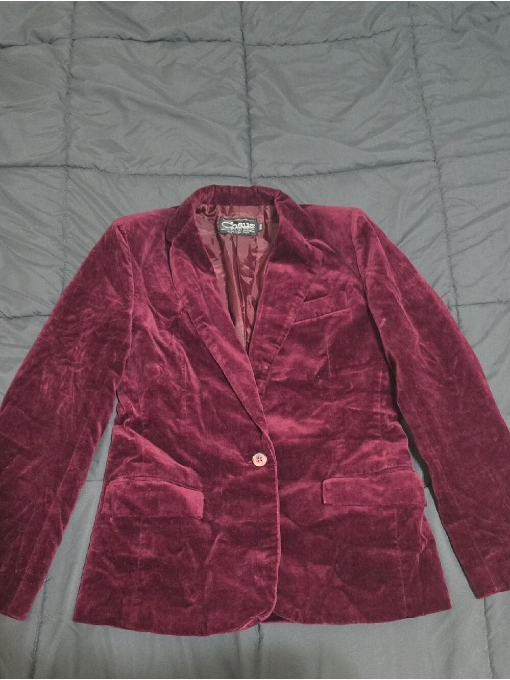 Vintage Chaus Womens Burgundy Velvet Blazer Jacket 90s Y2K Size 9/10